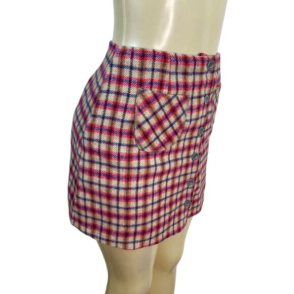 American Eagle Women Plaid Mini Skirt Red Button-Front Pockets Size 4 - New - Picture 2 of 7